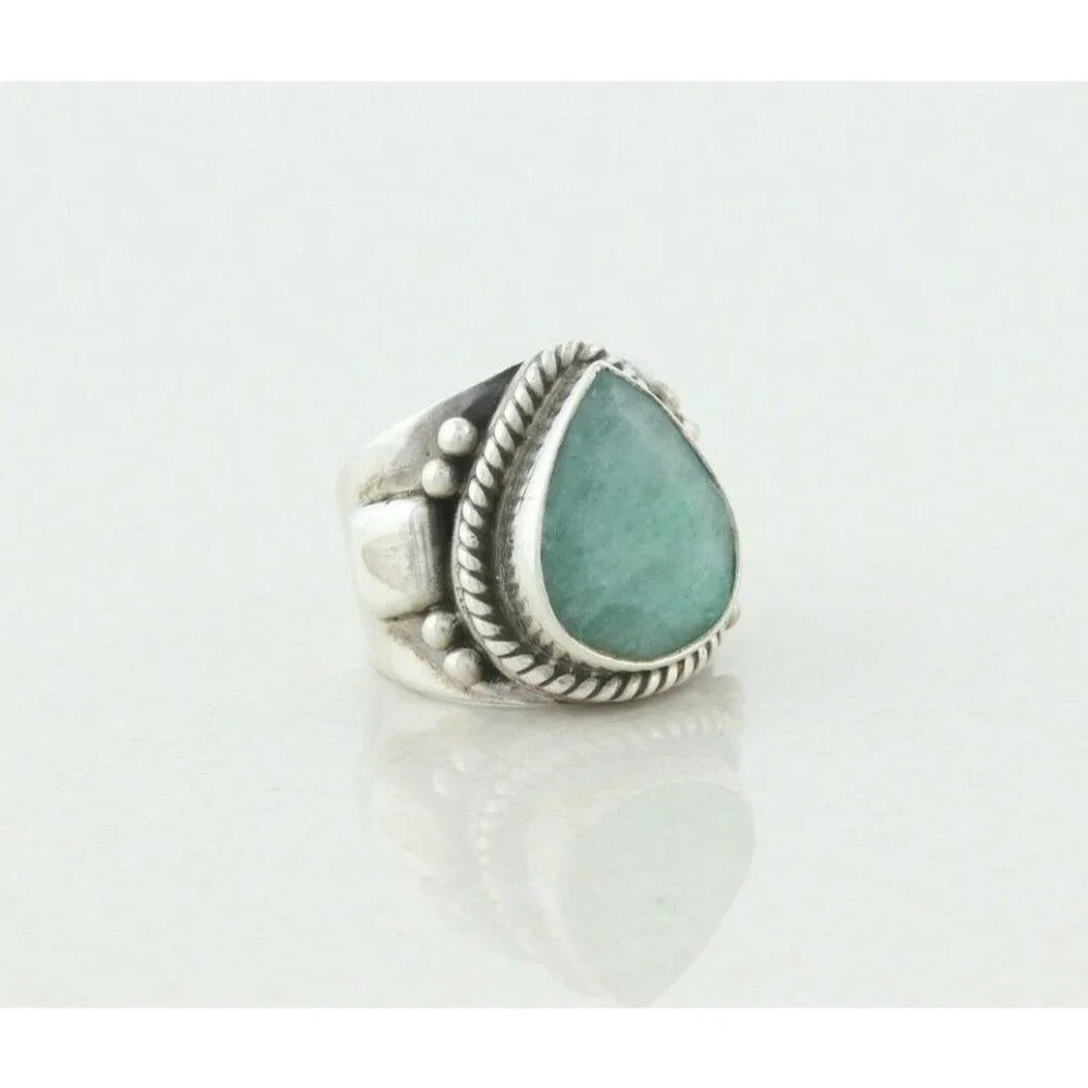 Sterling Silver Green Gemstone Ring Size 6 1/2 Large Chunky Ring - Picture 4 of 8